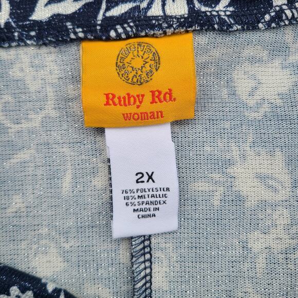 Ruby Rd Floral Cowl Neck 3/4 Sleeve Top Navy Blue Metallic Lightweight Size 2X - Picture 5 of 10